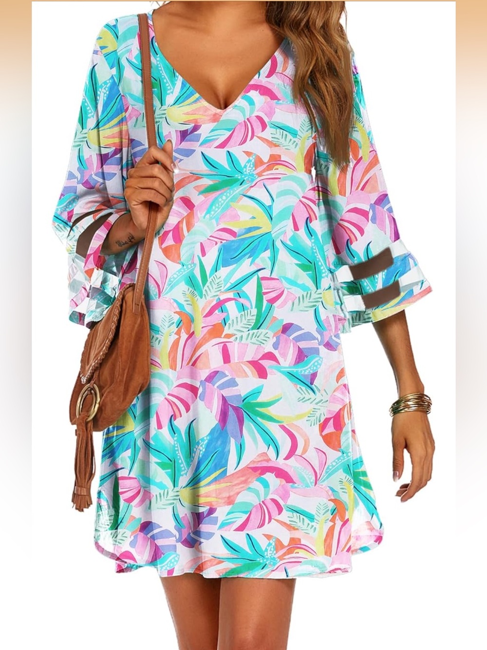 Tropical Multi-Color Scoop Neck Women's Coverup
